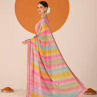 Laxmipati Ruchi Pink Chiffon Embroidered Saree