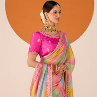 Laxmipati Ruchi Pink Chiffon Embroidered Saree