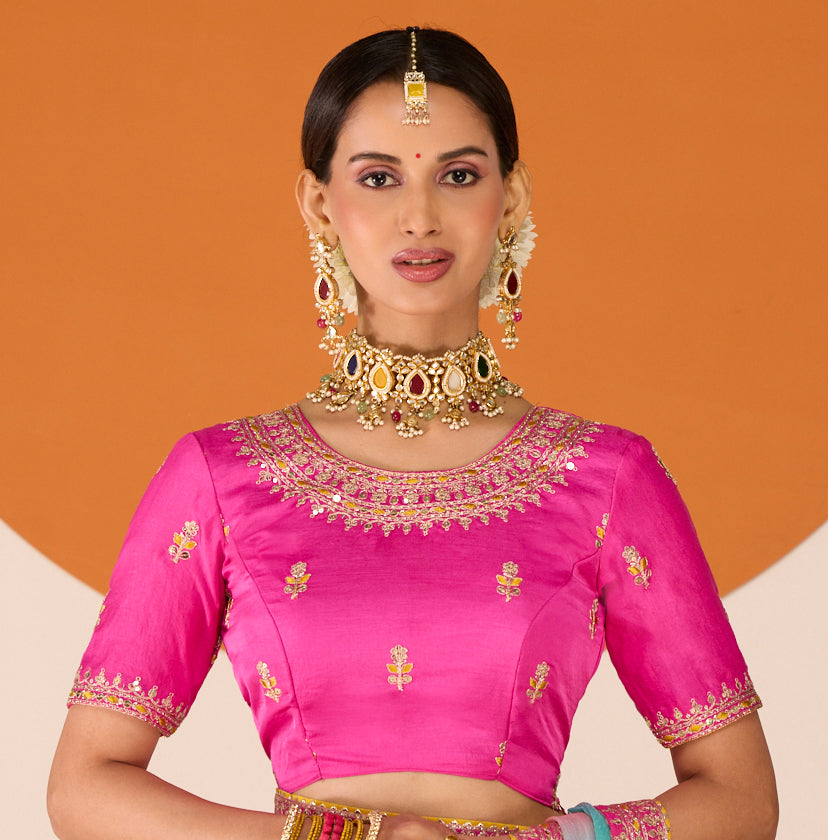Laxmipati Ruchi Pink Chiffon Embroidered Saree