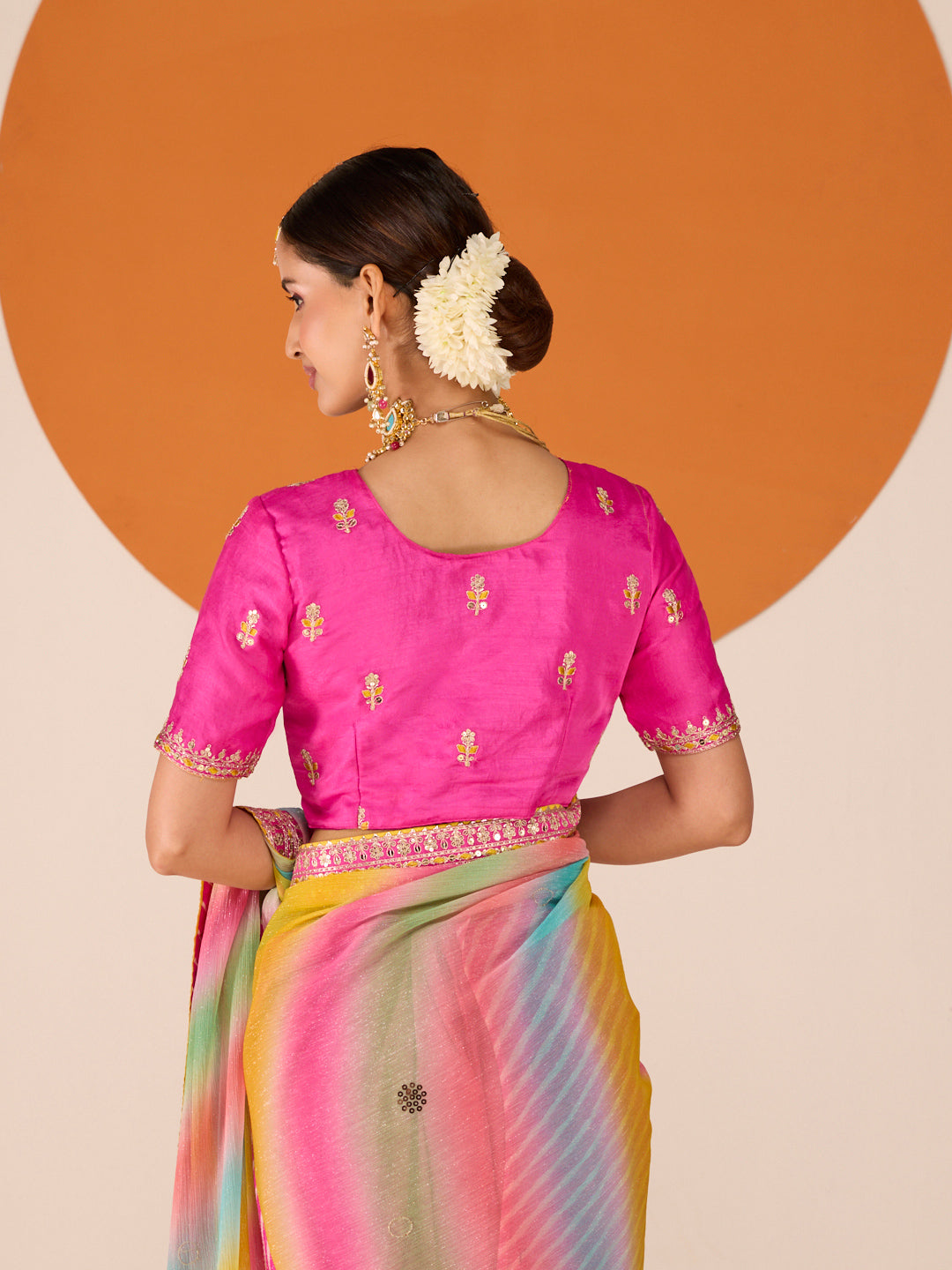 Laxmipati Ruchi Pink Chiffon Embroidered Saree