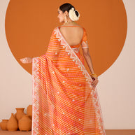 Laxmipati Ruchi Orange Chiffon Embroidered Saree
