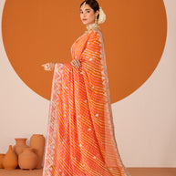 Laxmipati Ruchi Orange Chiffon Embroidered Saree