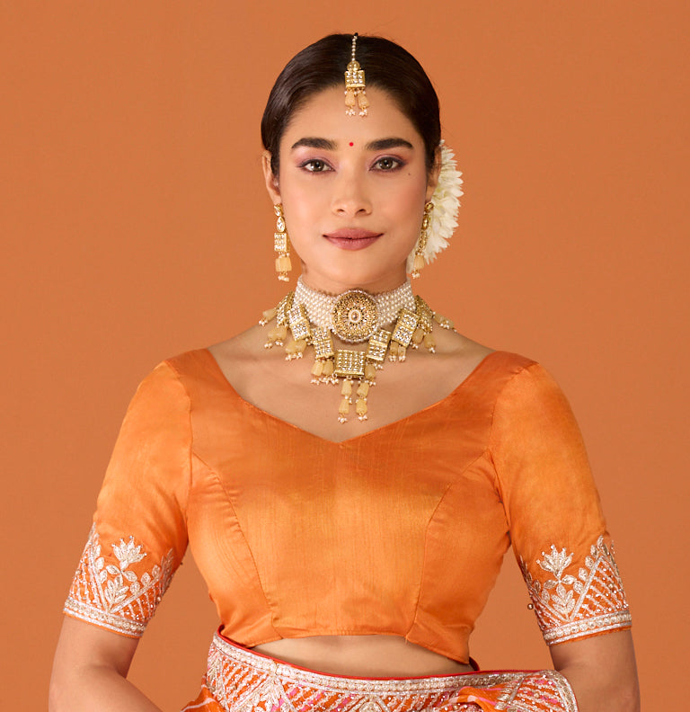 Laxmipati Ruchi Orange Chiffon Embroidered Saree