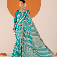 Laxmipati Ruchi Blue Chiffon Embroidered Saree