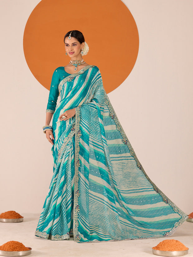 Laxmipati Ruchi Blue Chiffon Embroidered Saree