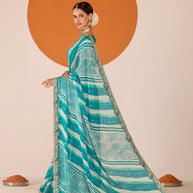 Laxmipati Ruchi Blue Chiffon Embroidered Saree