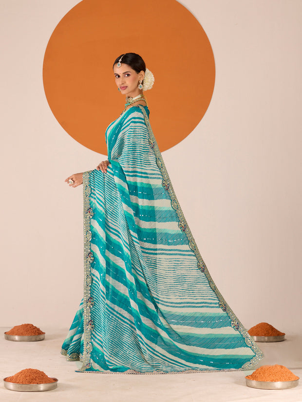 Laxmipati Ruchi Blue Chiffon Embroidered Saree