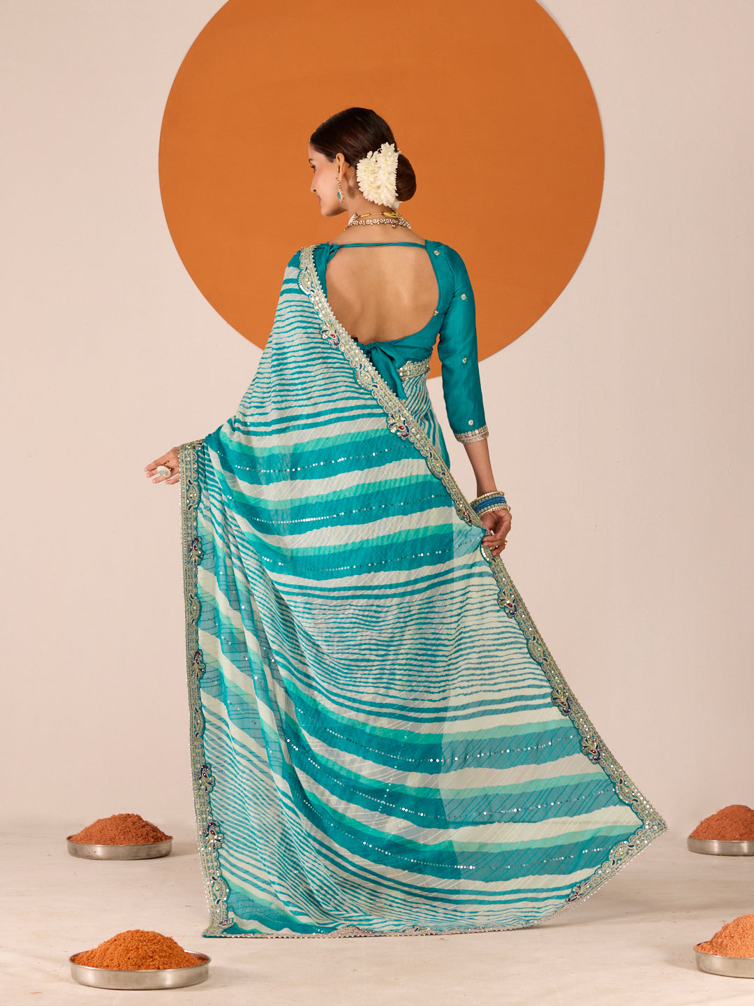 Laxmipati Ruchi Blue Chiffon Embroidered Saree