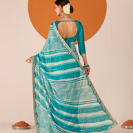 Laxmipati Ruchi Blue Chiffon Embroidered Saree