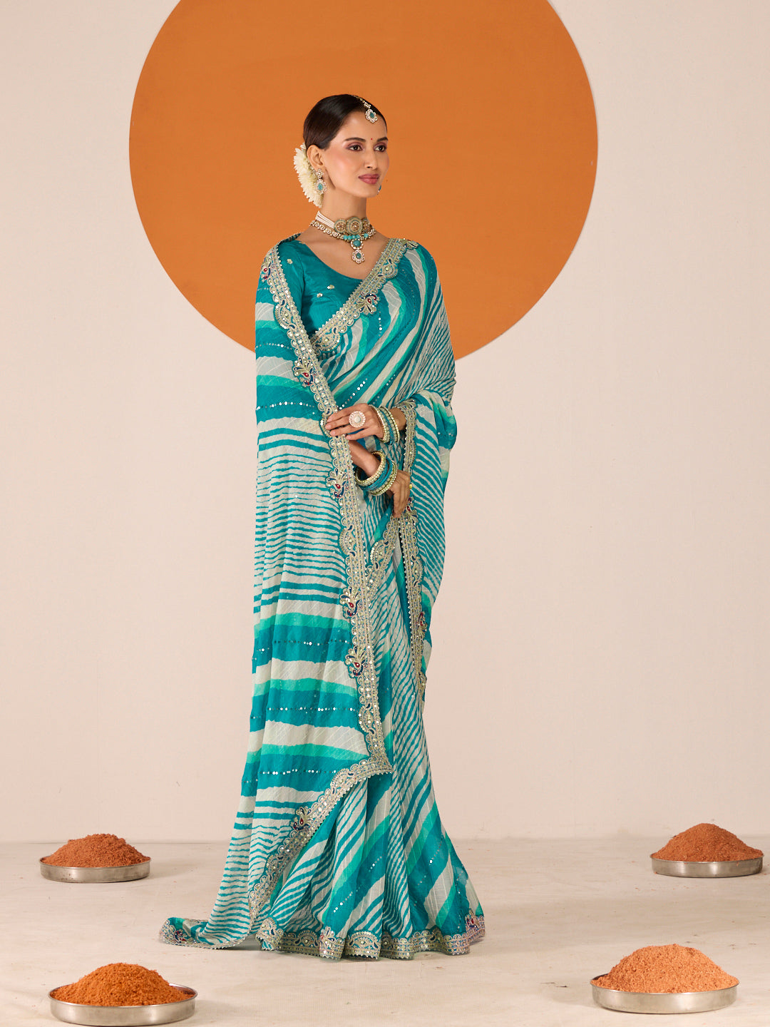 Laxmipati Ruchi Blue Chiffon Embroidered Saree