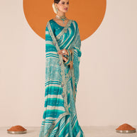 Laxmipati Ruchi Blue Chiffon Embroidered Saree