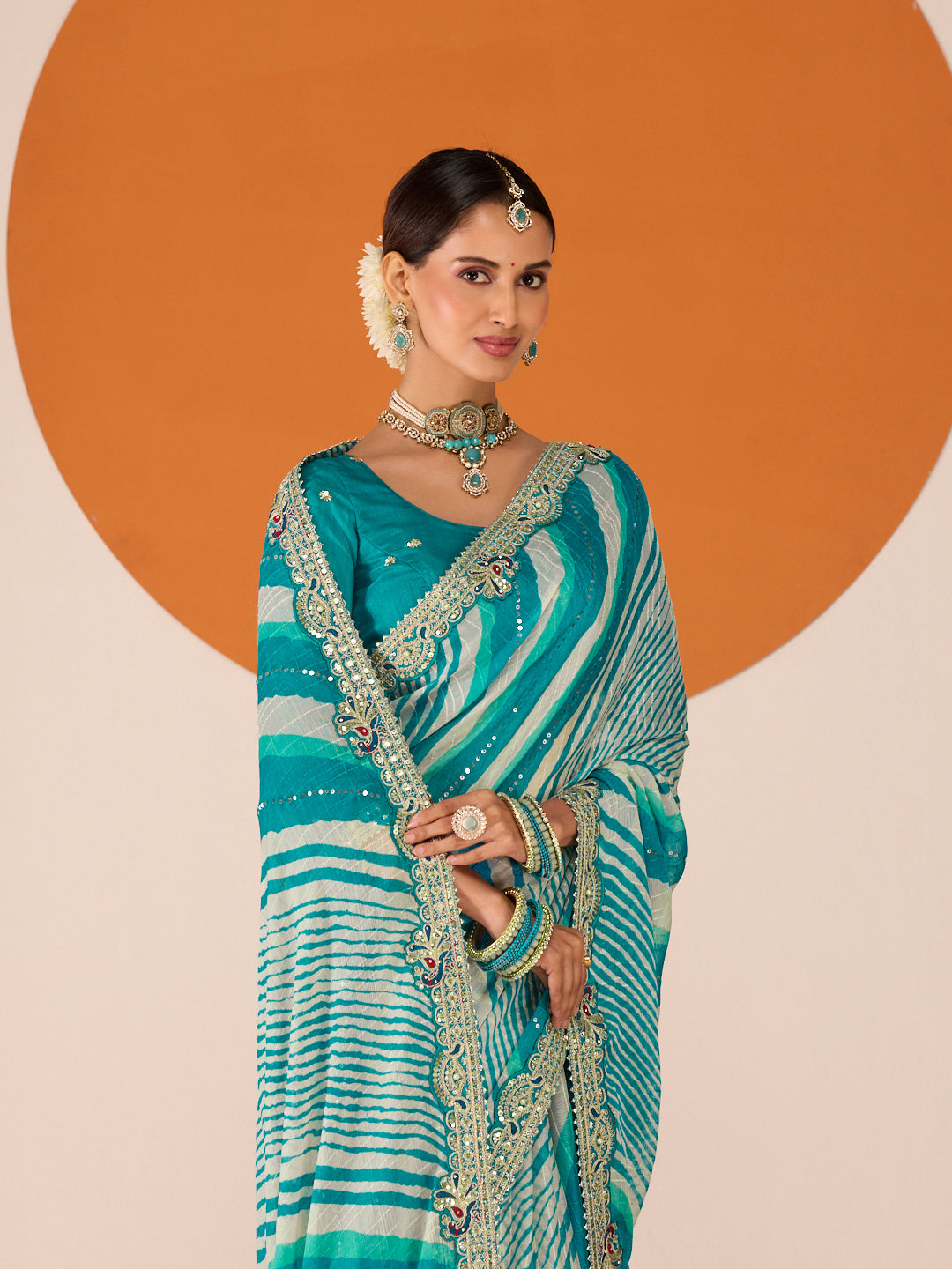 Laxmipati Ruchi Blue Chiffon Embroidered Saree