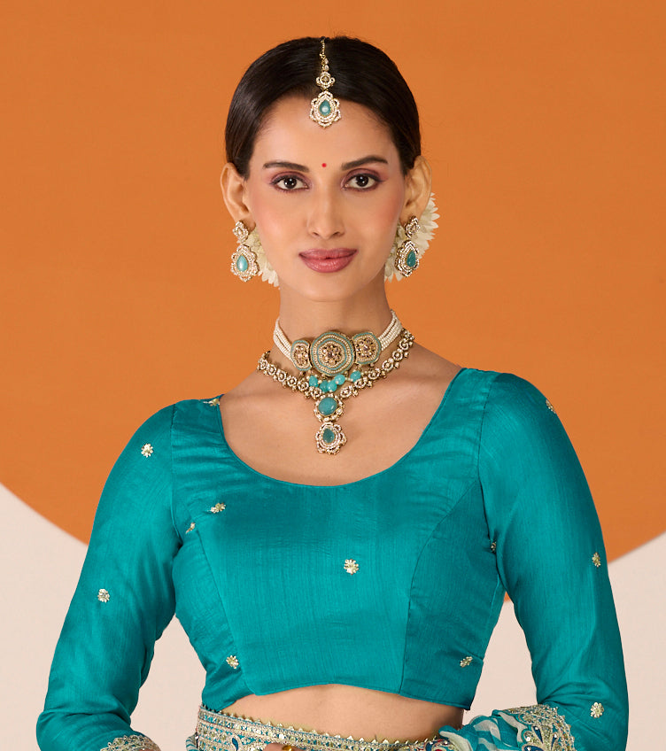 Laxmipati Ruchi Blue Chiffon Embroidered Saree