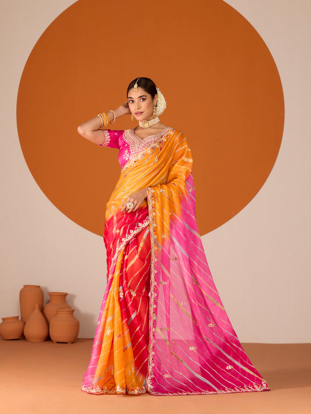 Laxmipati Ruchi Multicolor Chiffon Embroidered Saree