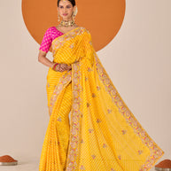 Laxmipati Ruchi Yellow Silk Blend Embroidered Saree