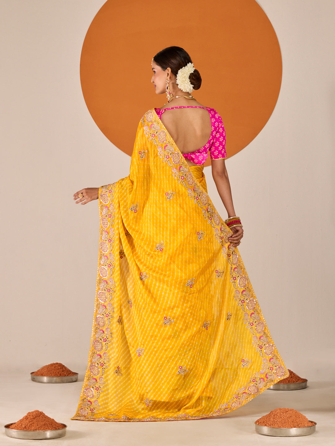 Laxmipati Ruchi Yellow Silk Blend Embroidered Saree