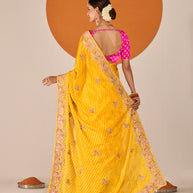 Laxmipati Ruchi Yellow Silk Blend Embroidered Saree