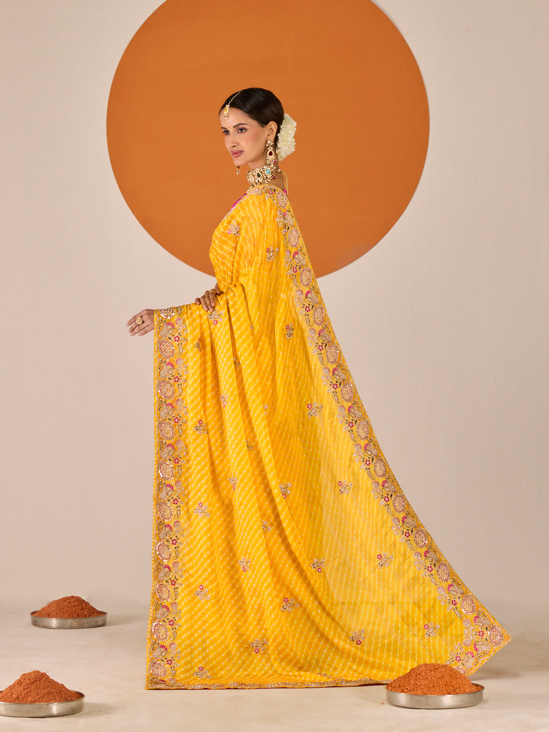 Laxmipati Ruchi Yellow Silk Blend Embroidered Saree