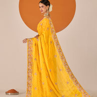 Laxmipati Ruchi Yellow Silk Blend Embroidered Saree