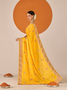 Laxmipati Ruchi Yellow Silk Blend Embroidered Saree