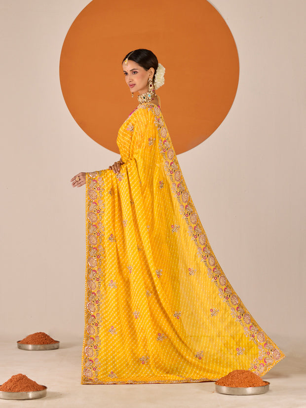 Laxmipati Ruchi Yellow Silk Blend Embroidered Saree
