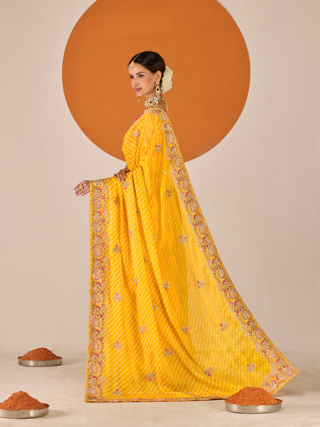 Laxmipati Ruchi Yellow Silk Blend Embroidered Saree