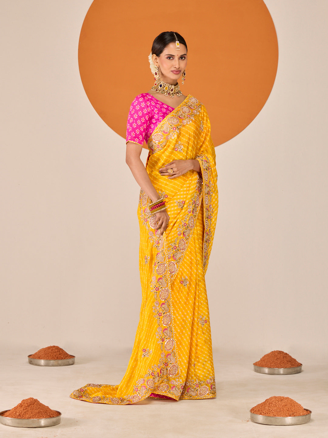 Laxmipati Ruchi Yellow Silk Blend Embroidered Saree
