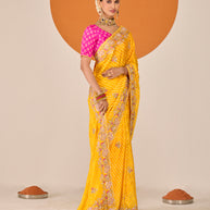 Laxmipati Ruchi Yellow Silk Blend Embroidered Saree
