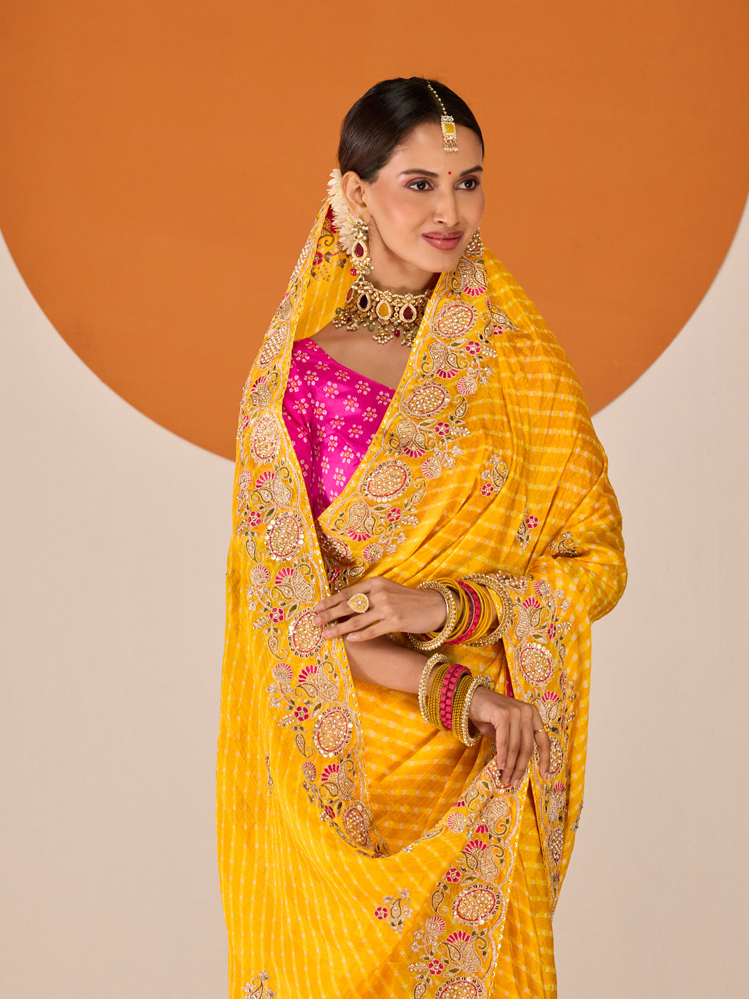 Laxmipati Ruchi Yellow Silk Blend Embroidered Saree