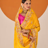 Laxmipati Ruchi Yellow Silk Blend Embroidered Saree