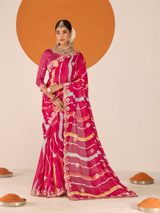 Laxmipati Ruchi Pink Silk Blend Embroidered Saree