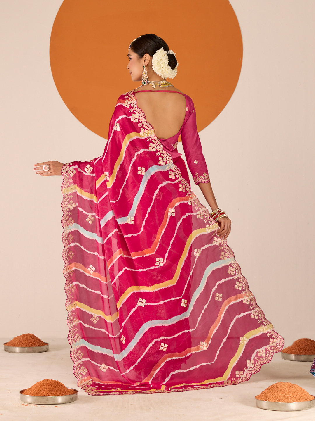 Laxmipati Ruchi Pink Silk Blend Embroidered Saree