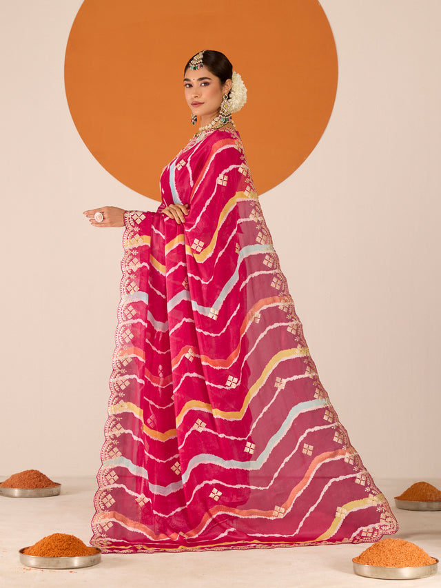 Laxmipati Ruchi Pink Silk Blend Embroidered Saree