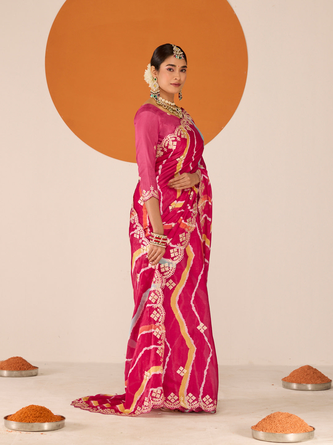 Laxmipati Ruchi Pink Silk Blend Embroidered Saree
