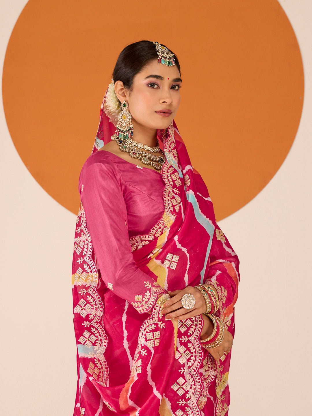 Laxmipati Ruchi Pink Silk Blend Embroidered Saree