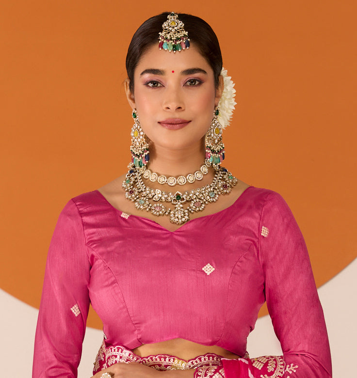 Laxmipati Ruchi Pink Silk Blend Embroidered Saree