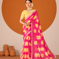 Laxmipati Ruchi Pink Chiffon Embroidered Saree