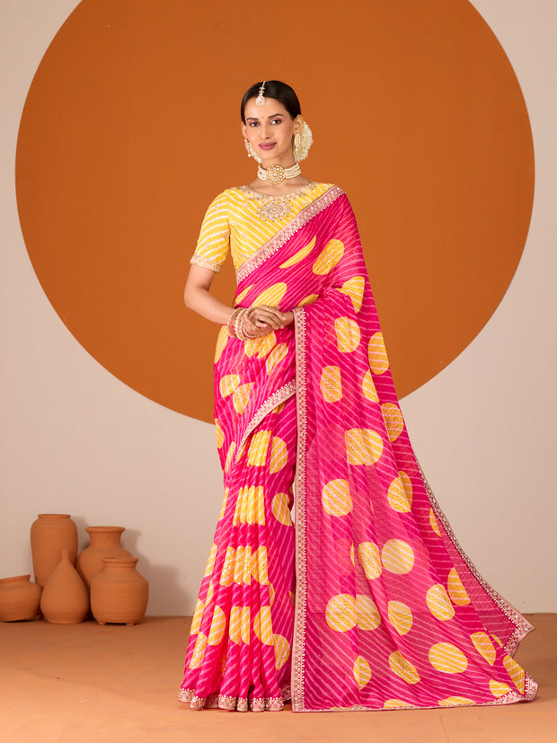Laxmipati Ruchi Pink Chiffon Embroidered Saree