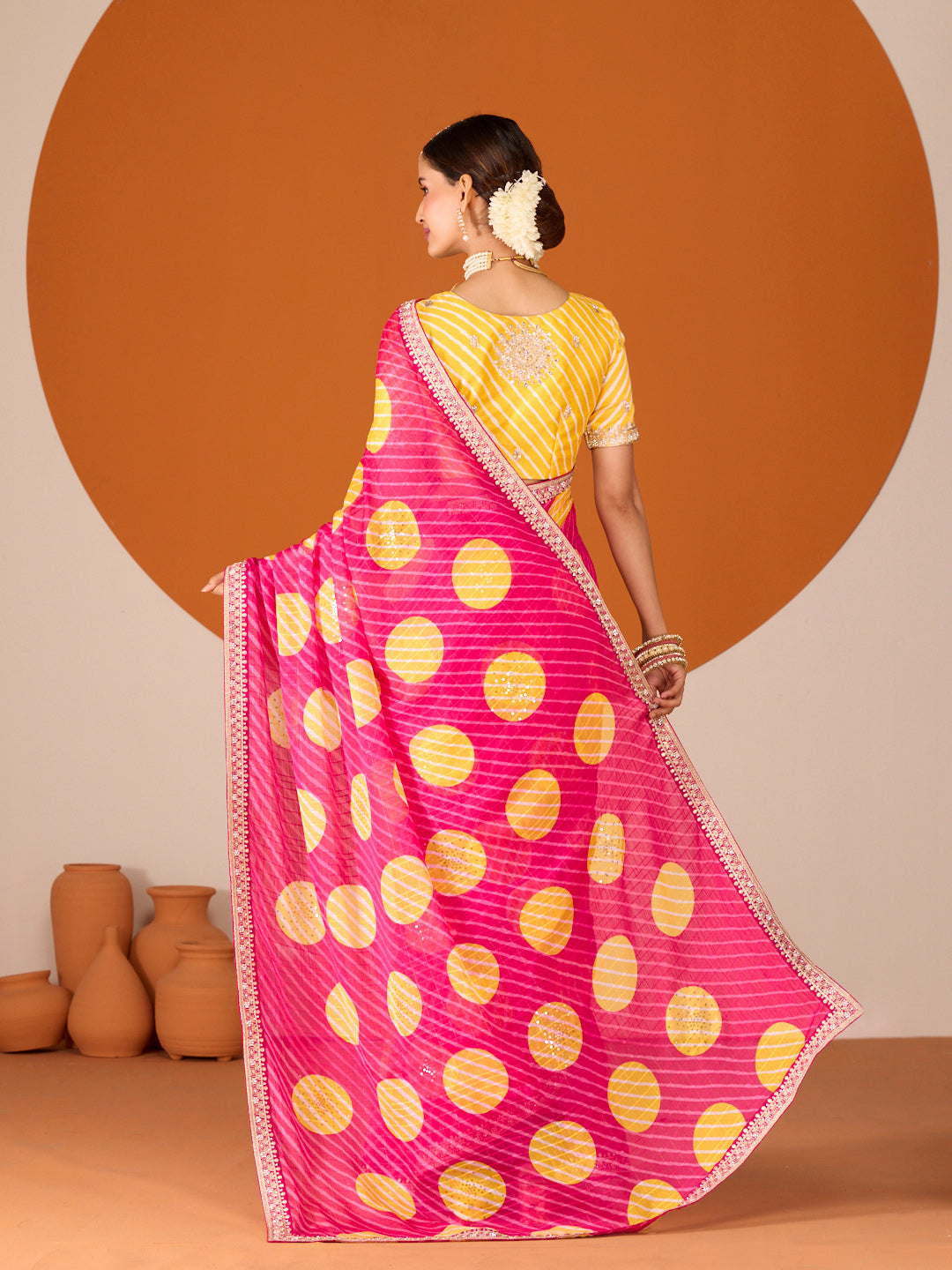 Laxmipati Ruchi Pink Chiffon Embroidered Saree