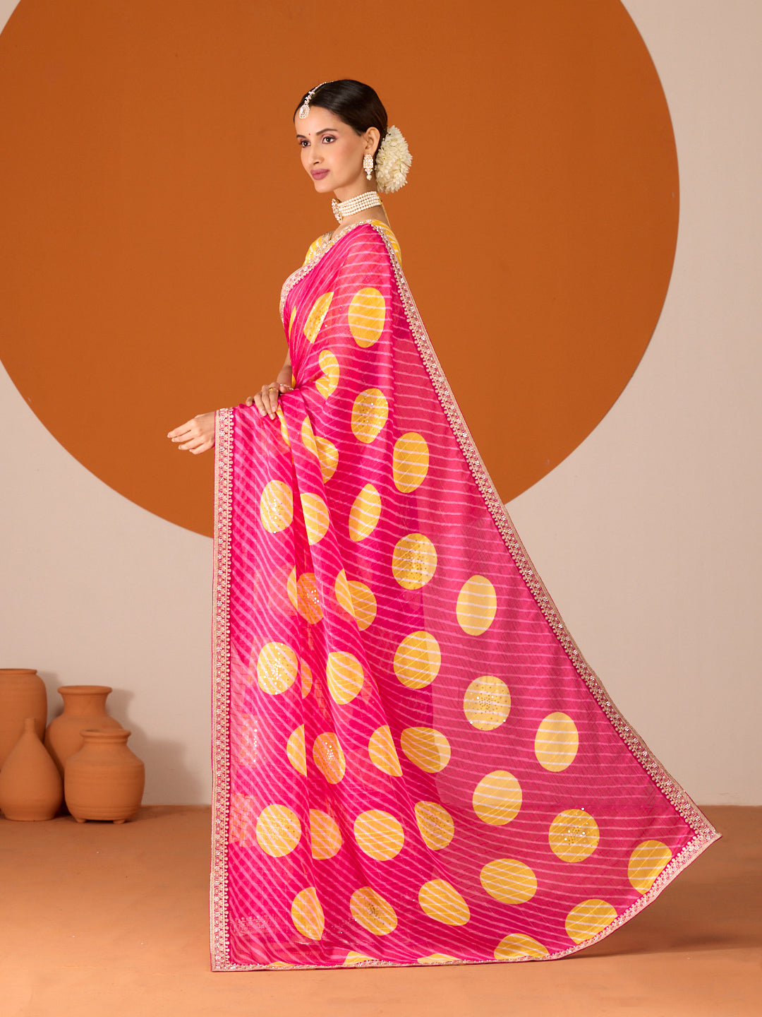 Laxmipati Ruchi Pink Chiffon Embroidered Saree