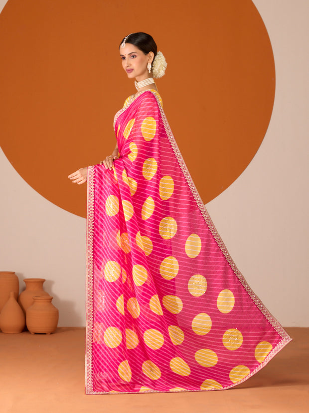 Laxmipati Ruchi Pink Chiffon Embroidered Saree