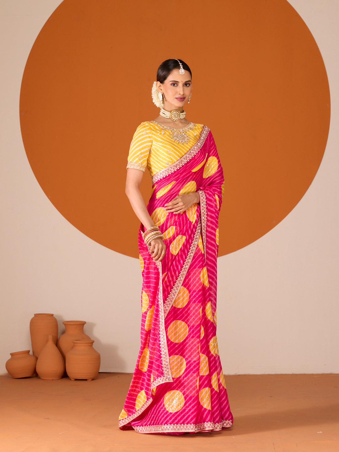 Laxmipati Ruchi Pink Chiffon Embroidered Saree