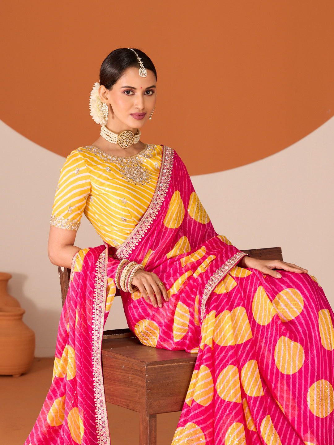 Laxmipati Ruchi Pink Chiffon Embroidered Saree