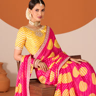 Laxmipati Ruchi Pink Chiffon Embroidered Saree