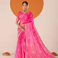 Laxmipati Ruchi Pink Chiffon Embroidered Saree