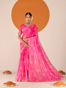 Laxmipati Ruchi Pink Chiffon Embroidered Saree