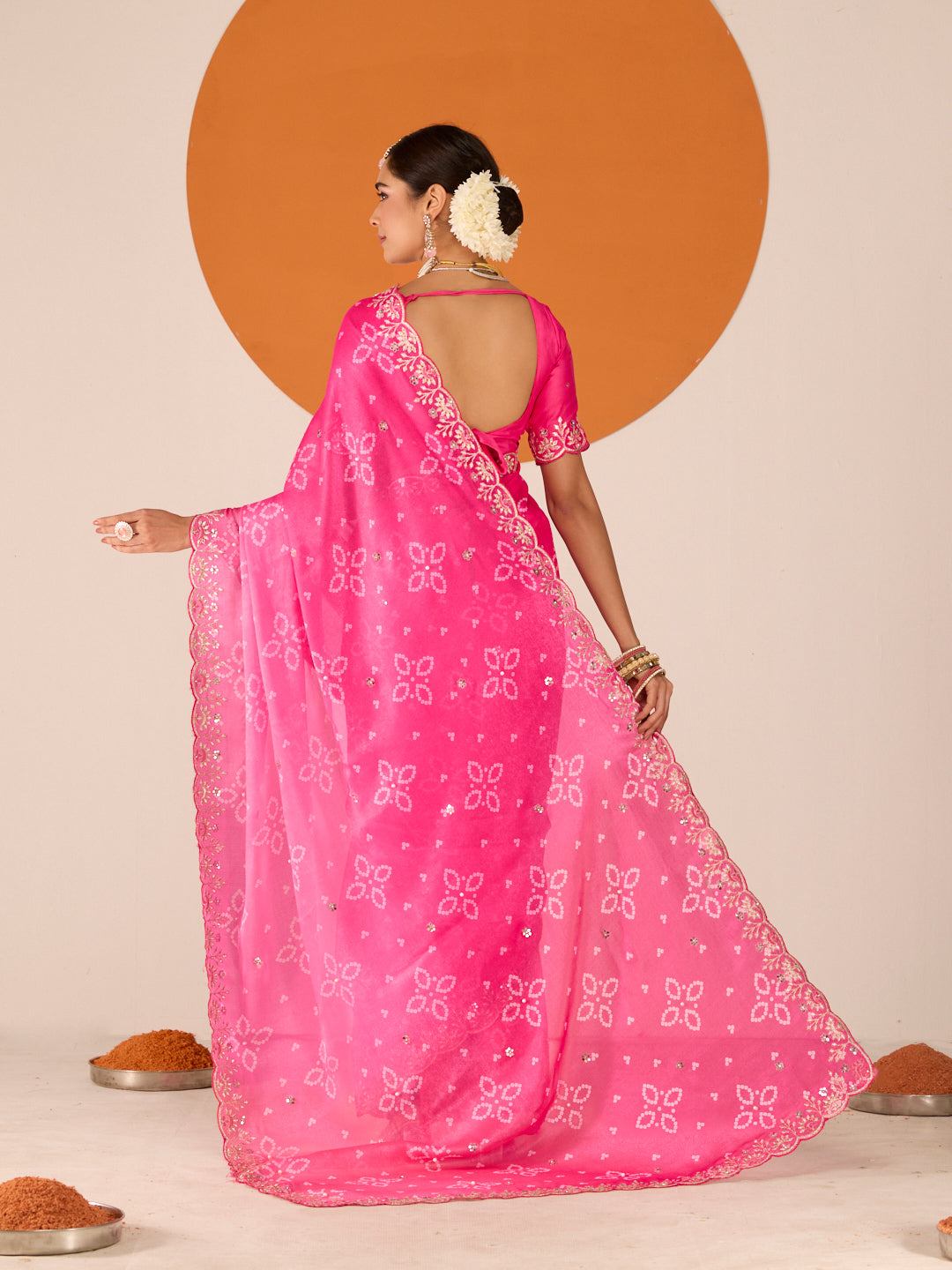 Laxmipati Ruchi Pink Chiffon Embroidered Saree