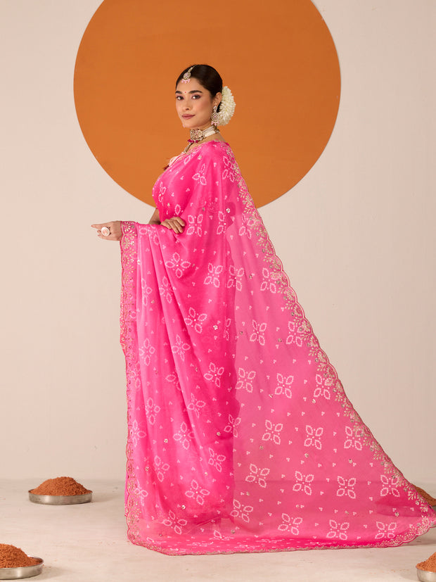 Laxmipati Ruchi Pink Chiffon Embroidered Saree
