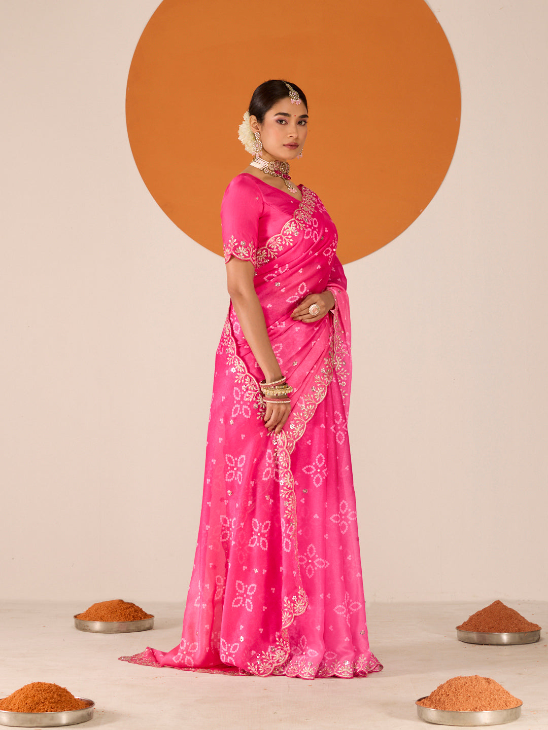 Laxmipati Ruchi Pink Chiffon Embroidered Saree