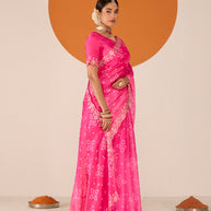 Laxmipati Ruchi Pink Chiffon Embroidered Saree